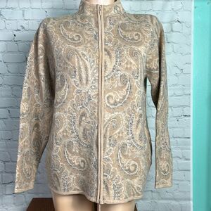 Pendleton Womens Large Zip-up 100% Merino Wool Paisley Sweater